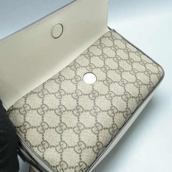 100% Authentic GUCCI Horsebit 1955 Brown&White Canvas Shoulder Bag 945-12524 - Picture 9 of 12